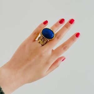 YSL Arty blue glass cabochon ring size 5